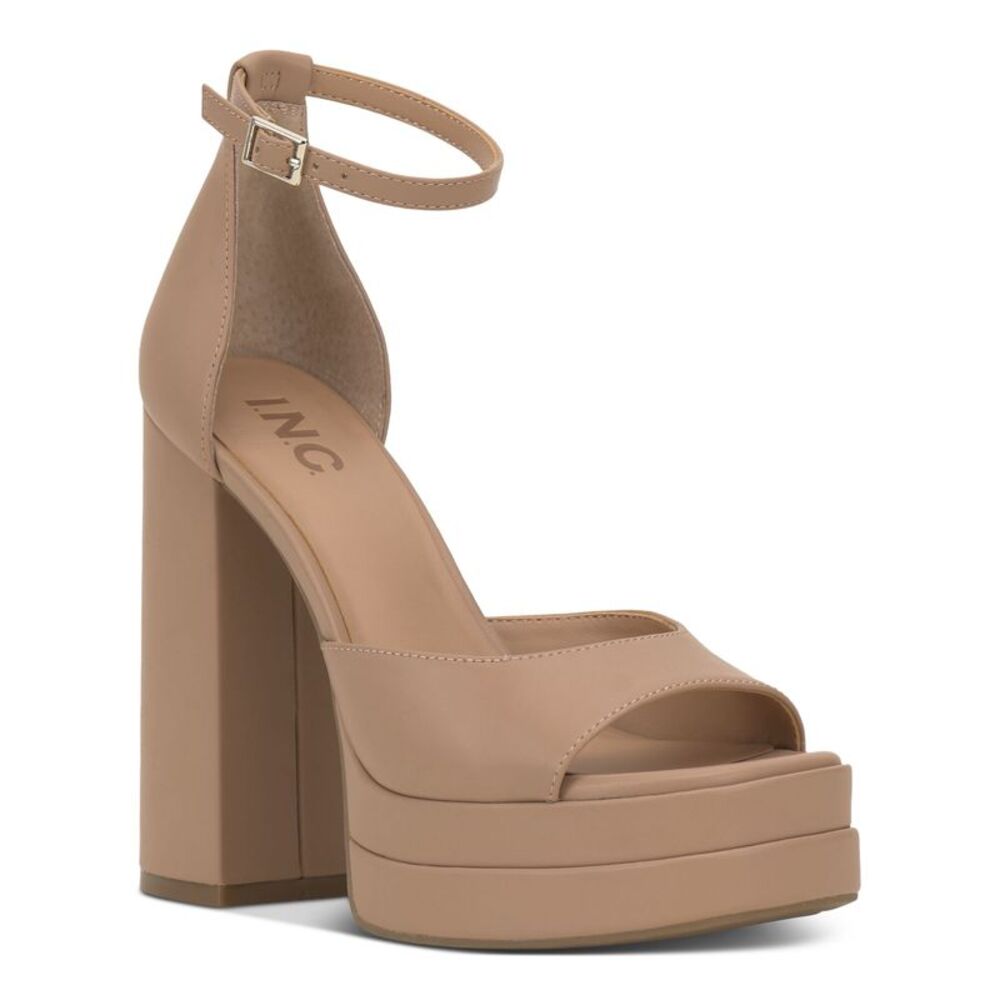INC Womens Beige 1-1/2" Platform Arya Round Toe Block Heel Heeled Sandal 8.5 M - Picture 1 of 4